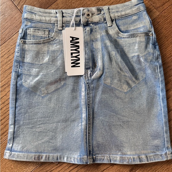 Amy Lynn Metallic Denim Mini Skirt - Picture 2 of 5
